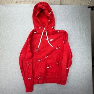 Nike Mens Red All Over Print Swoosh Spellout Pullover Hoodie Medium 0468